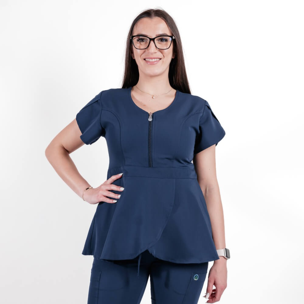 Bluza medicala Lotus Flex, stretch, stil peplum, bleumarin, TRS-NP12