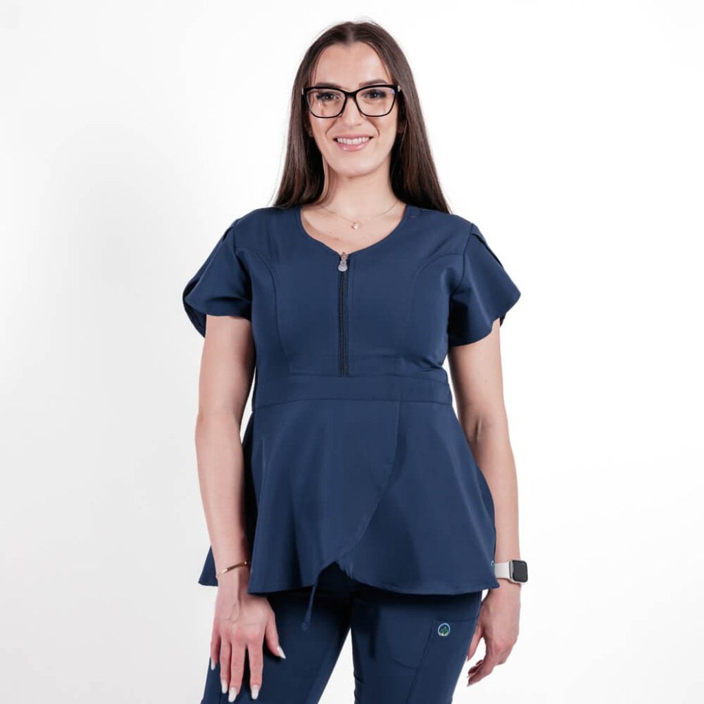 Bluza medicala Lotus Flex, stretch, stil peplum, bleumarin, TRS-NP12