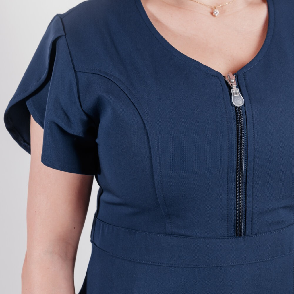 Bluza medicala Lotus Flex, stretch, stil peplum, bleumarin, TRS-NP12