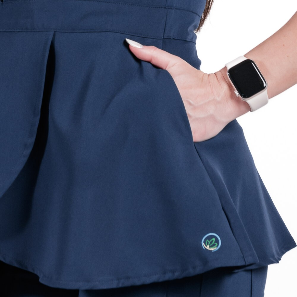 Bluza medicala Lotus Flex, stretch, stil peplum, bleumarin, TRS-NP12