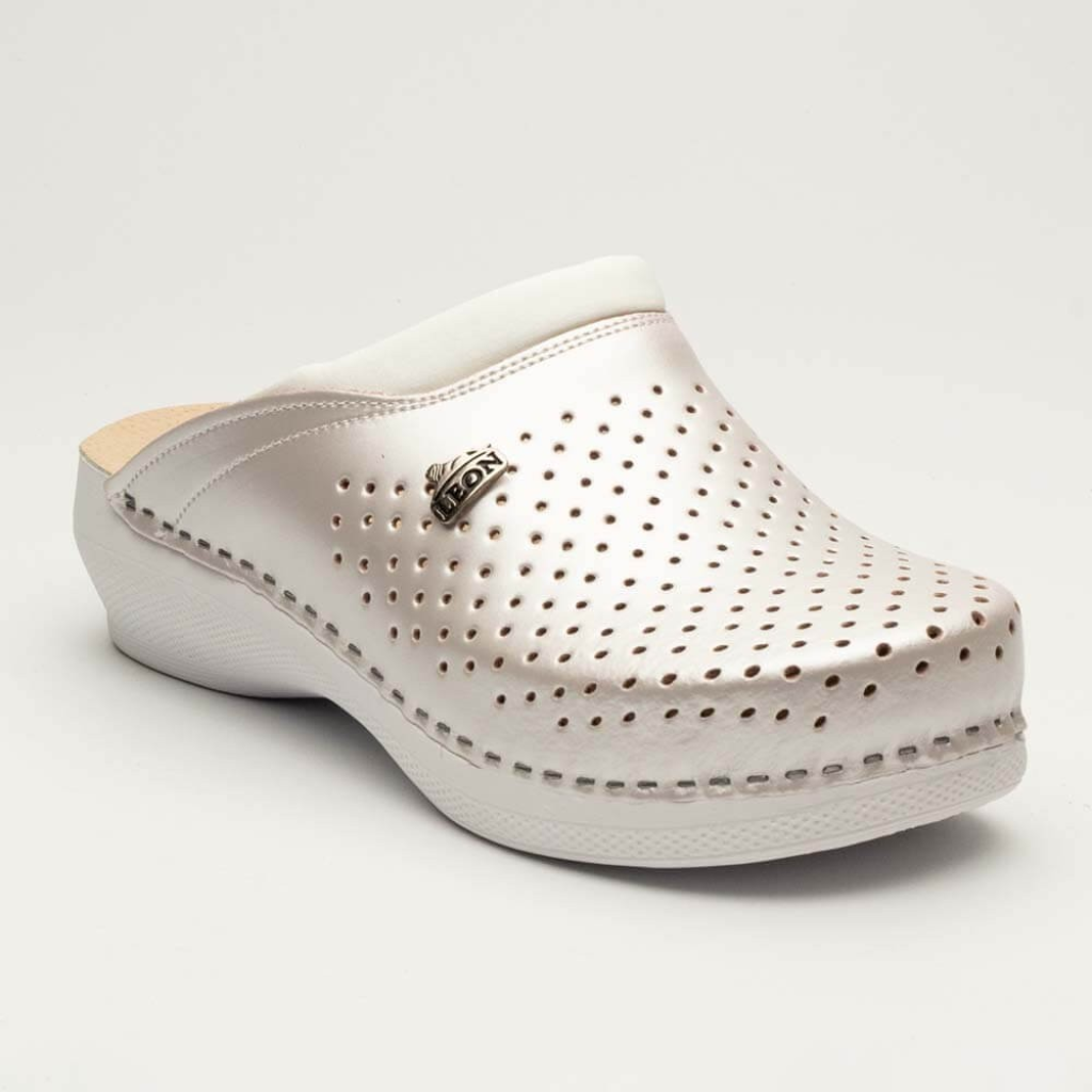 Saboti medicali, unisex, din piele, alb perlat, Leon PU100