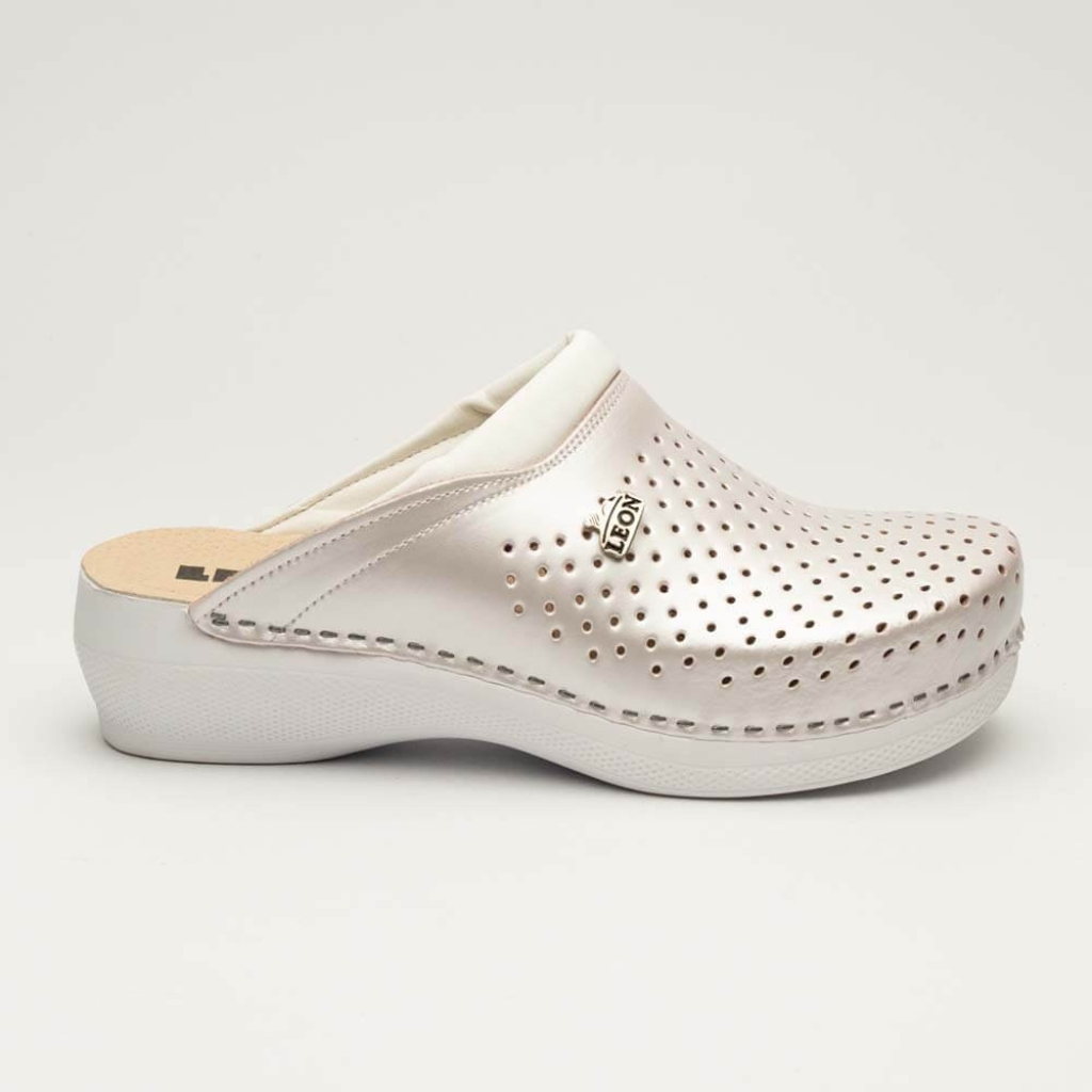 Saboti medicali, unisex, din piele, alb perlat, Leon PU100