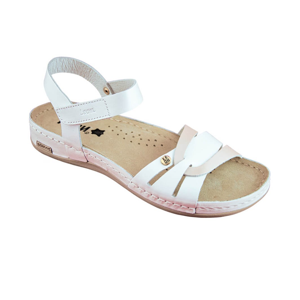 Sandale dama Leon 961, de vara, din piele, alb/somon