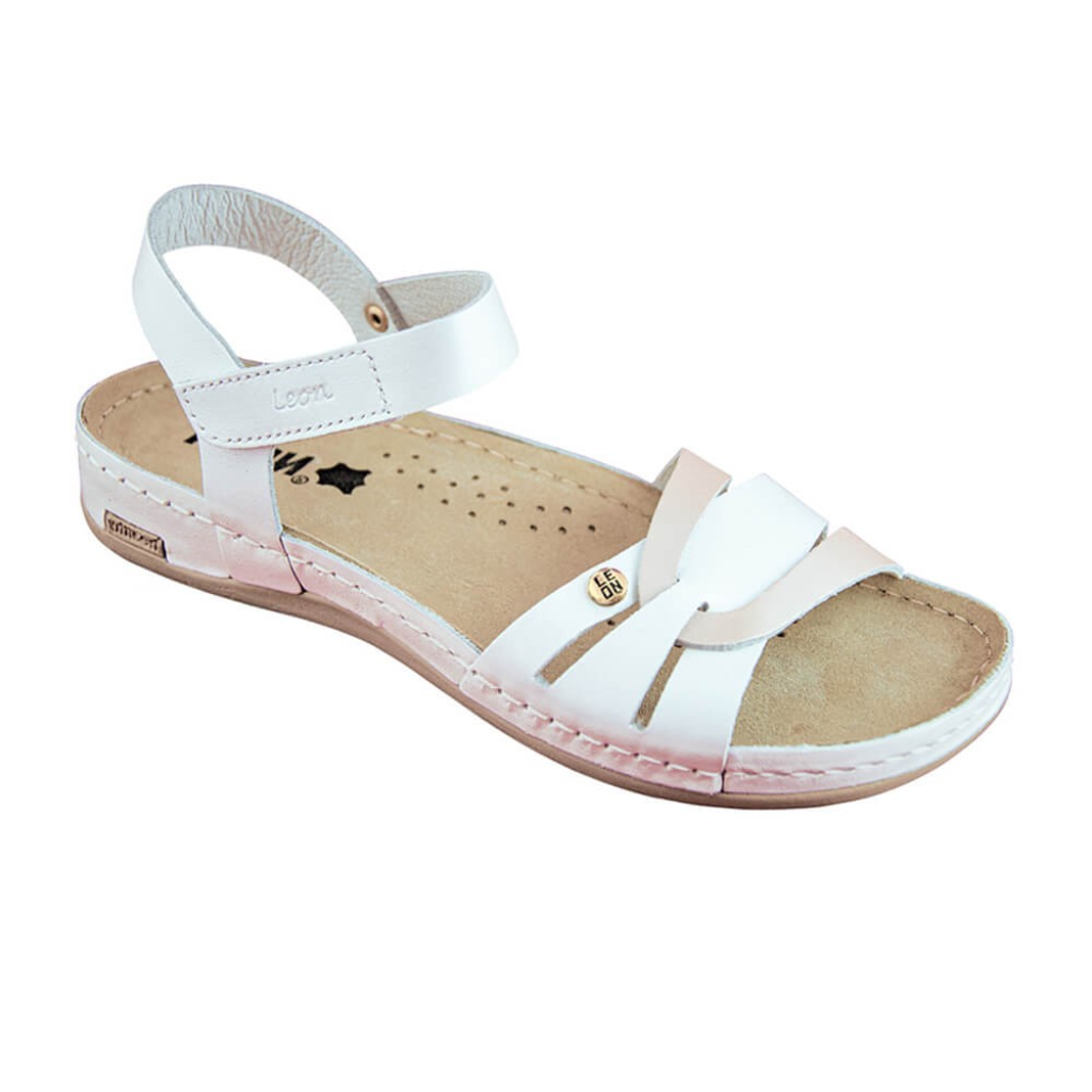Sandale dama Leon 961, de vara, din piele, alb/somon