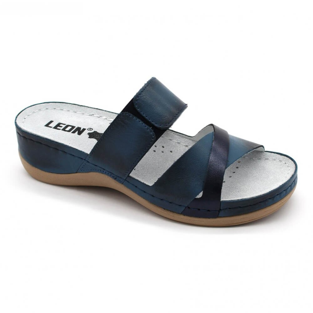 Saboti dama, din piele, de vara, Leon 909, bleumarin